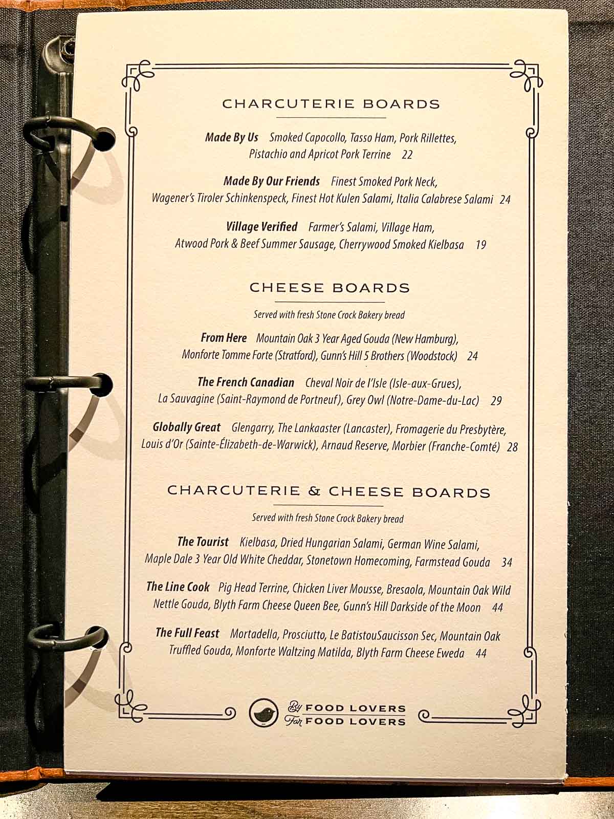 Charcuterie Boards Menu