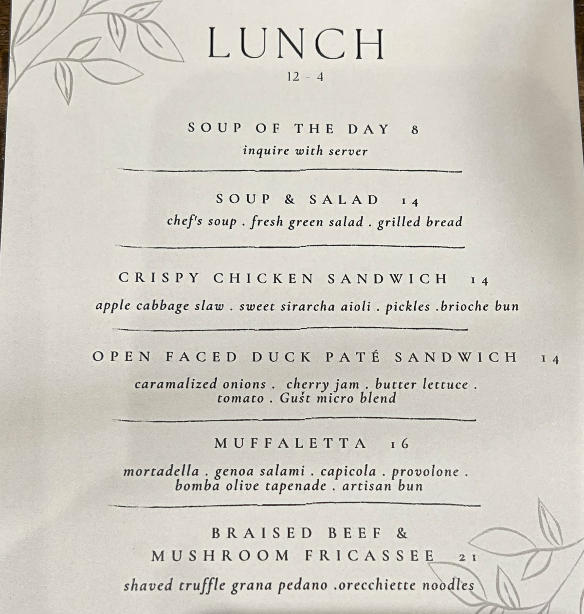 lunch menu 