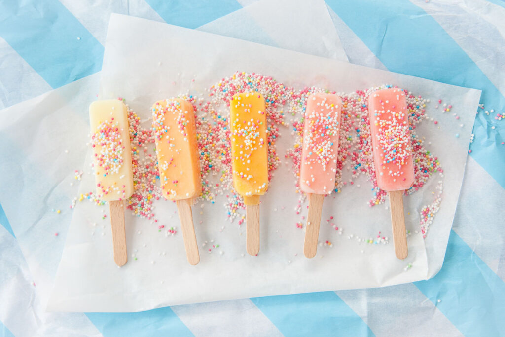 Frozen treats with sprinkles.