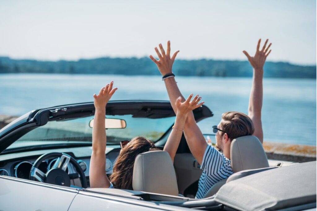 Man and woman on a road trip.