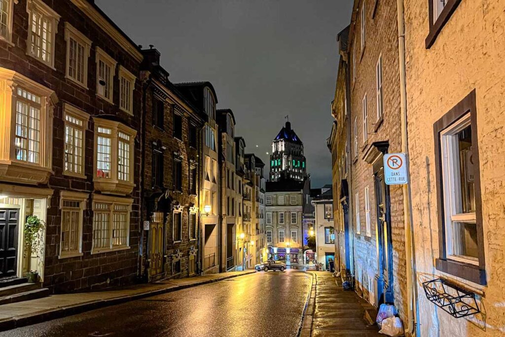 Photo of a street in Rue du Petit-Champlain in Quebec City recognized as one of the oldest commercial streets.