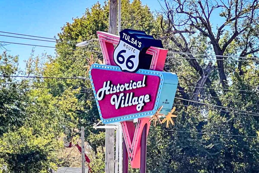 Photo of Tulsa's Route 66 Historical Village Sign.