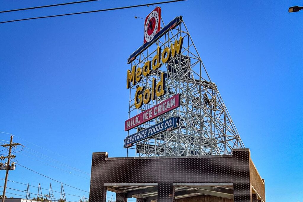 Photo of the Meadow Gold sign in Tulsa.