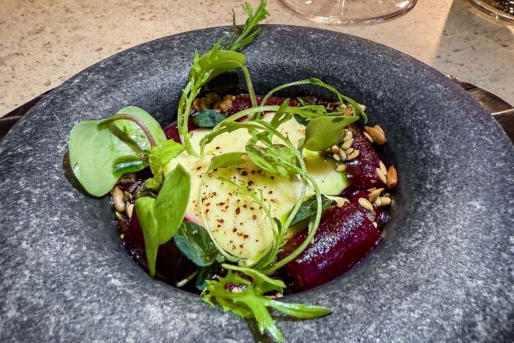 Beetroot Celebration in a slate bowl.
