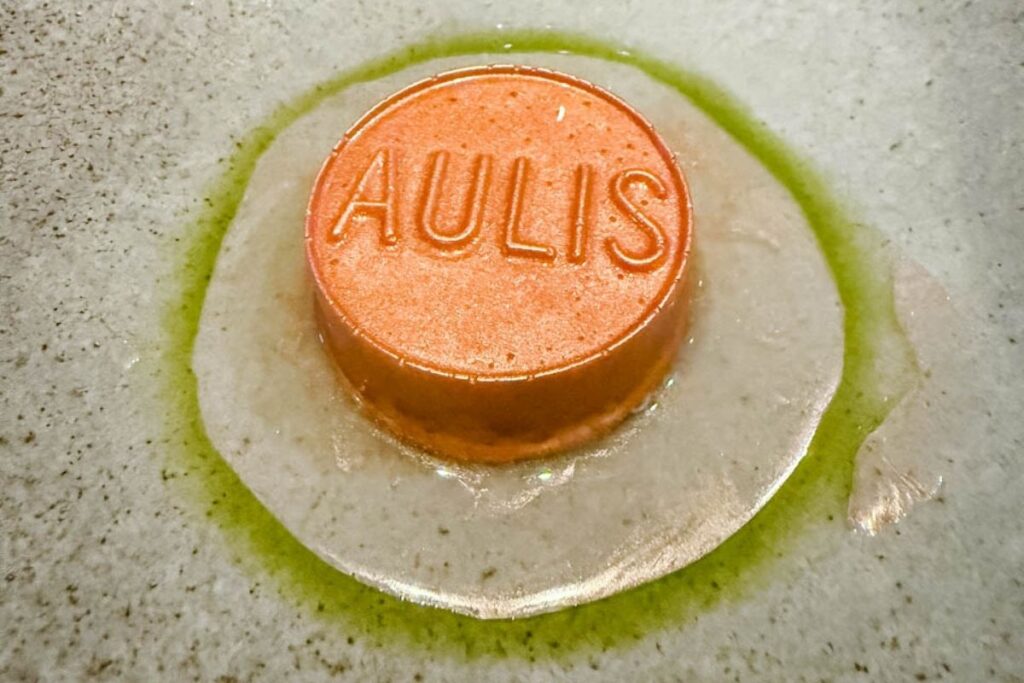 Sweet Woodruff Tart with Aulis stamped on top.