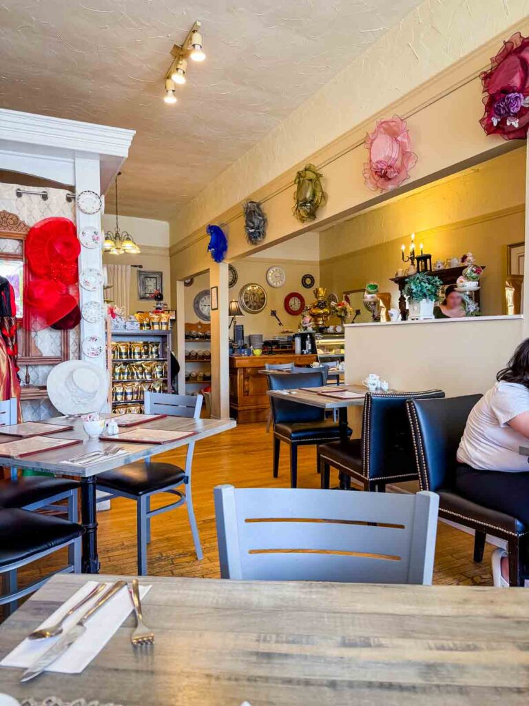 Photo of the inside of Maddie Hatter Tea Shop.
